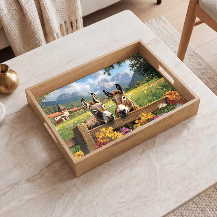 Ezels - Bloemen - Zomers Dienblad Rechthoek middel -sfeer1