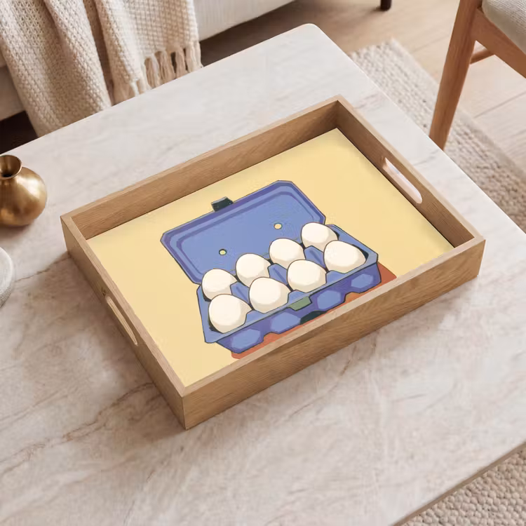 Eieren - Doos - Minimalistisch - Blauw Dienblad Rechthoek middel -sfeer1