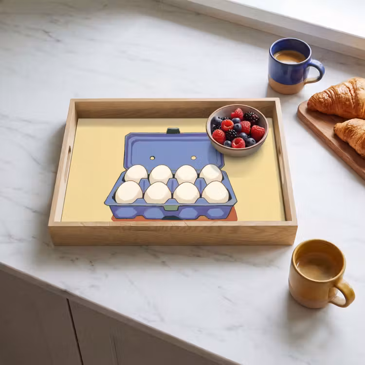 Eieren - Doos - Minimalistisch - Blauw Dienblad Rechthoek middel -sfeer2