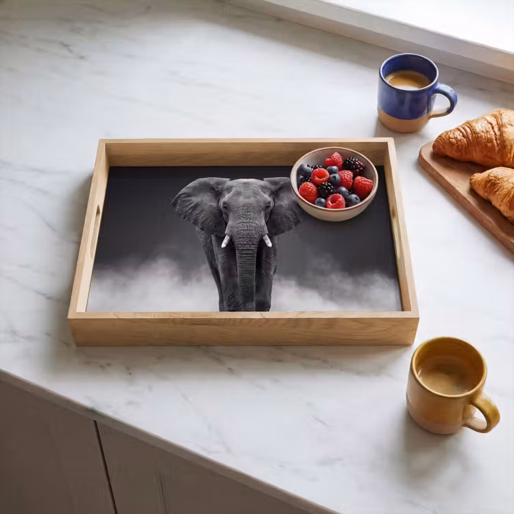 Olifant - Zwart - Wit - Rook Dienblad Rechthoek middel -sfeer2