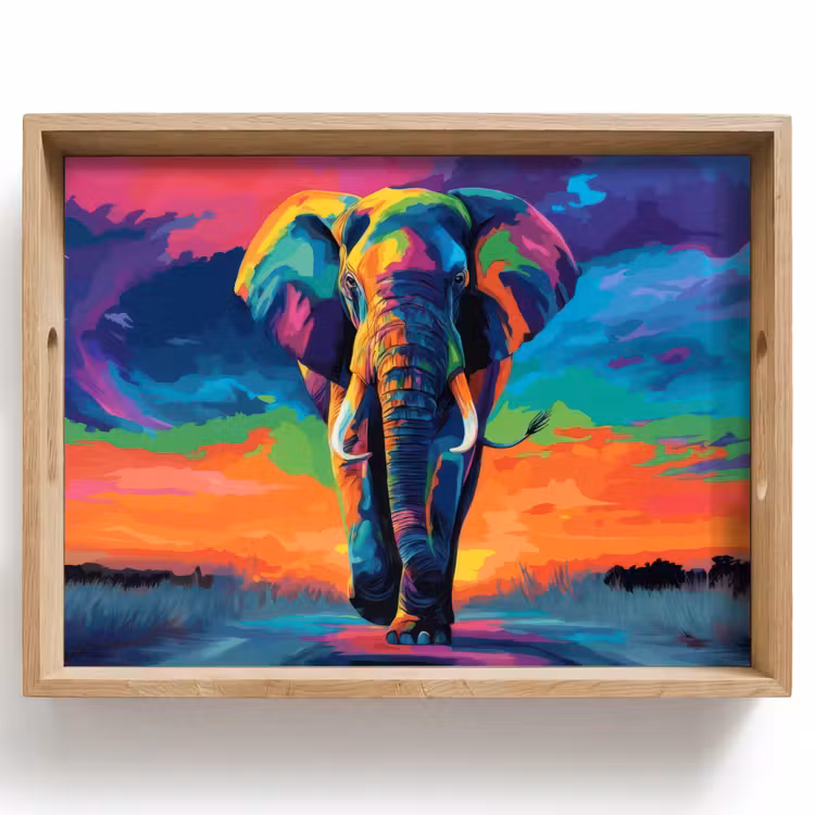 Olifant - Kleurrijk - Lucht - Abstract Dienblad Rechthoek middel -z3d_shopping