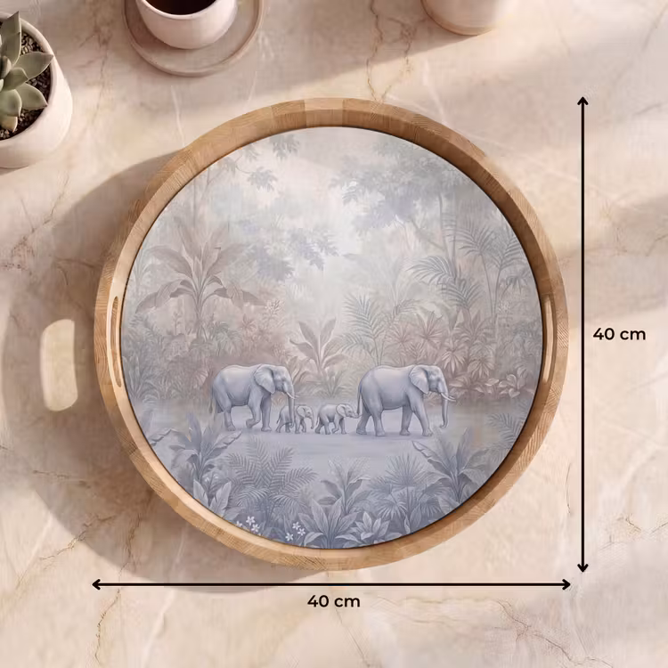 Olifant - Familie - Jungle - Illustratie - Grijs Dienblad Rond middel -USP_Formaat