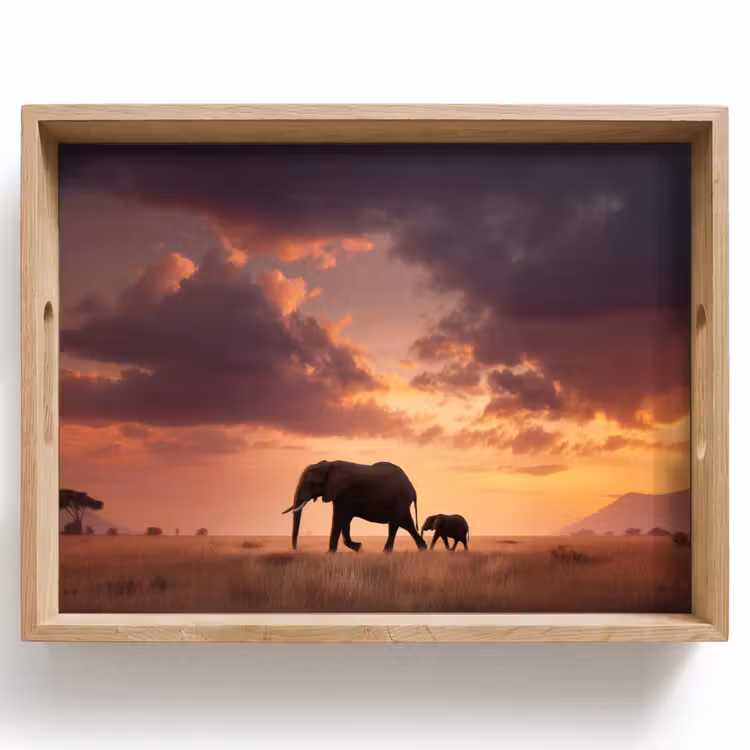 Olifanten - Grasland - Zonsondergang Dienblad Rechthoek middel -z3d_shopping