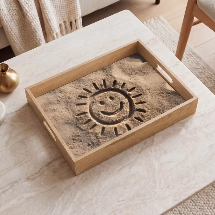 Gezichtje - Zon - Zand - Getekend Dienblad Rechthoek middel -sfeer1