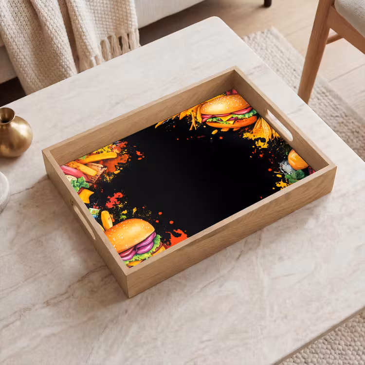 Fastfood - Graffiti - Hamburger - Eten - Modern Dienblad Rechthoek middel -sfeer1