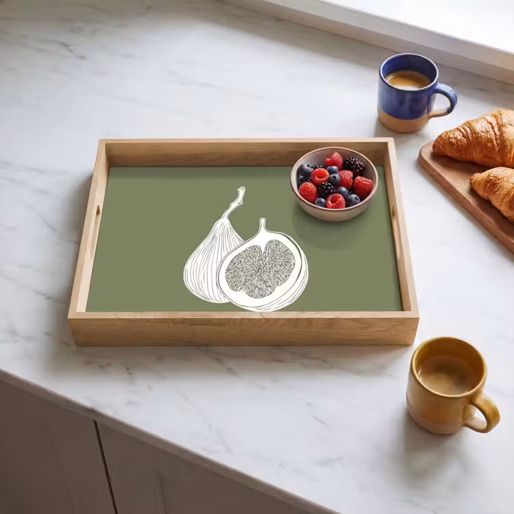 Vijgen - Minimalistisch - Getekend - Mosgroen Dienblad Rechthoek middel -sfeer2