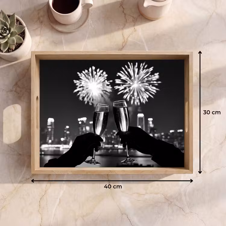 Vuurwerk - Proosten - Skyline - Champagne Dienblad Rechthoek middel -USP_Formaat