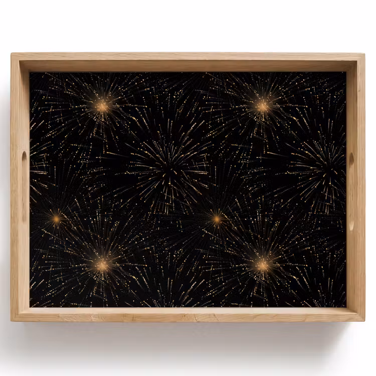Vuurwerk - Patroon - Feestelijk - Goud - Zwart Dienblad Rechthoek middel 911 -z3d_shopping
