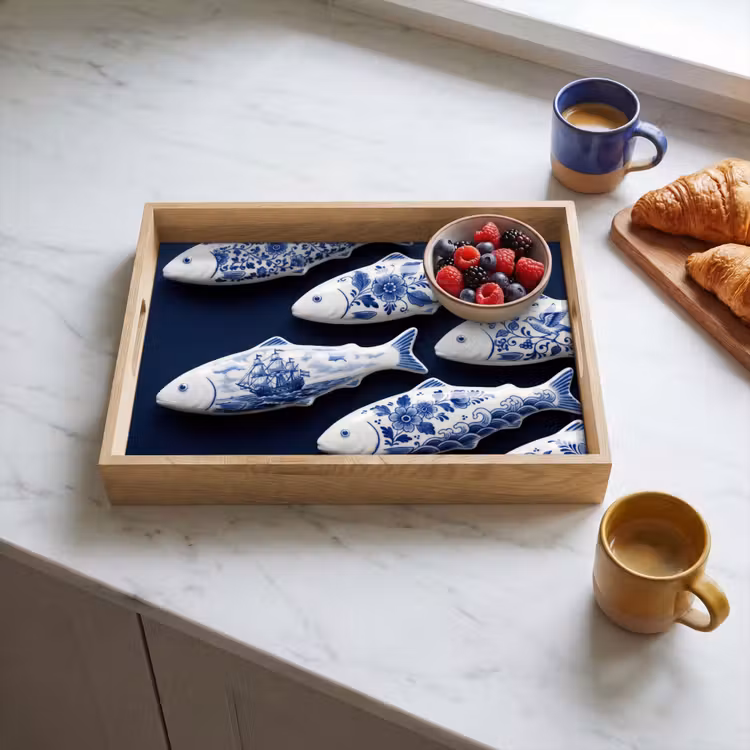 Vissen - Delfts - Blauw - Keramiek Dienblad Rechthoek middel -sfeer2