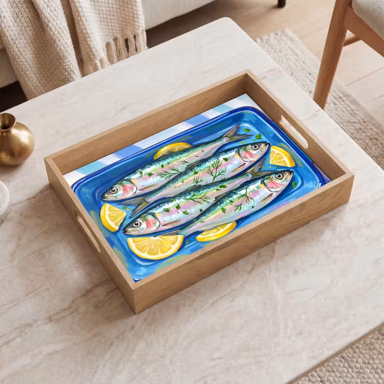 Vis - Citroen - Kruiden - Eten - Blauw Dienblad Rechthoek middel -sfeer1