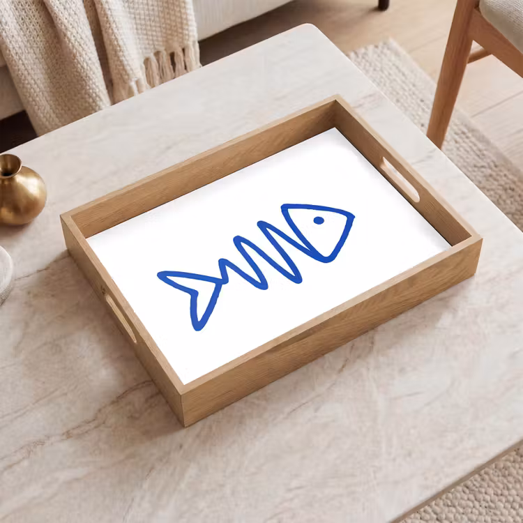 Vis - Minimalistisch - Blauw - Lijn Dienblad Rechthoek middel -sfeer1