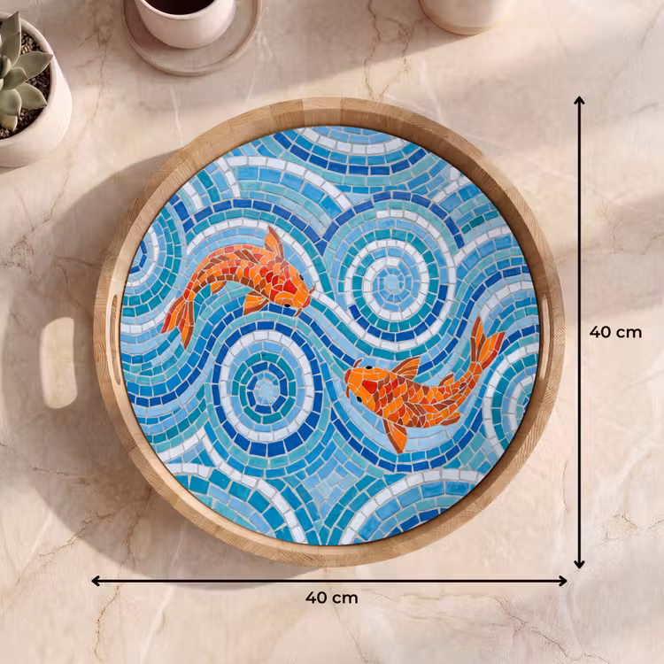 Vis - Mozaïek - Water - Decoratief - Blauw Dienblad Rond middel -USP_Formaat