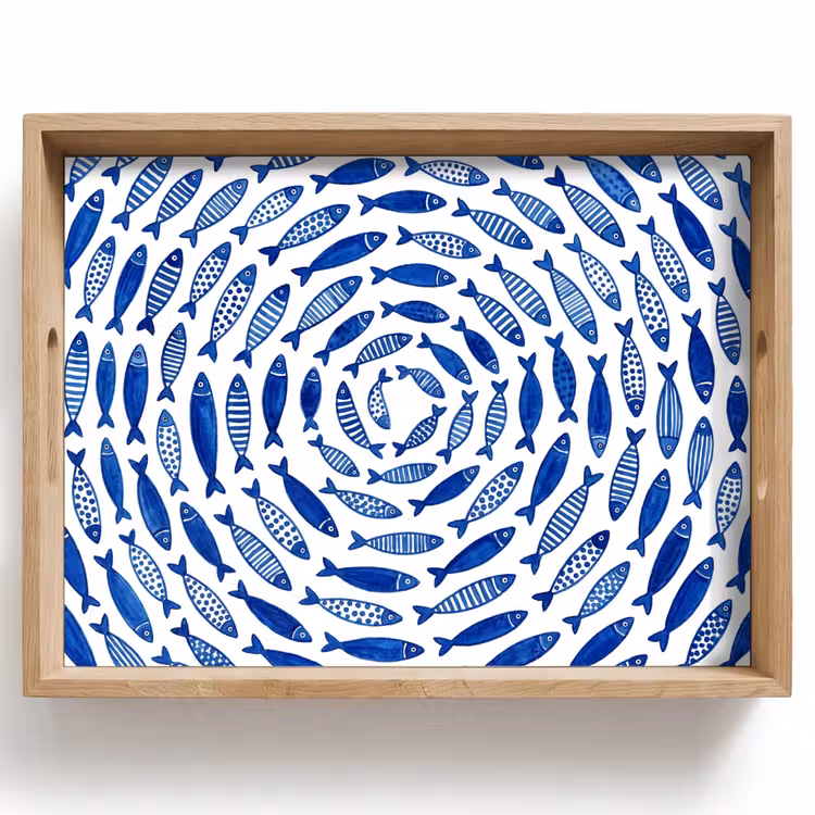 Vis - Patroon - Onderwater - Abstract - Blauw Dienblad Rechthoek middel -z3d_shopping