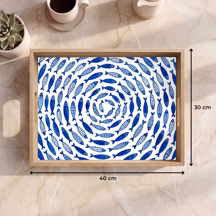 Vis - Patroon - Onderwater - Abstract - Blauw Dienblad Rechthoek middel -USP_Formaat