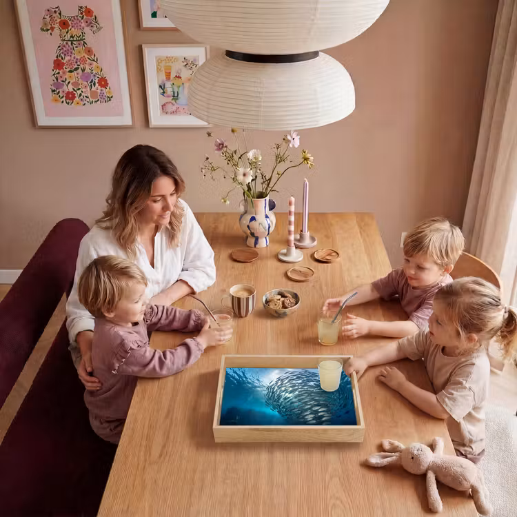 Vis - School - Oceaan - Natuur - Blauw Dienblad Rechthoek middel -sfeer4