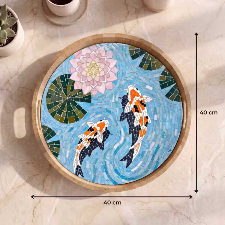 Vis - Water - Natuur - Mozaïek - Blauw Dienblad Rond middel -USP_Formaat