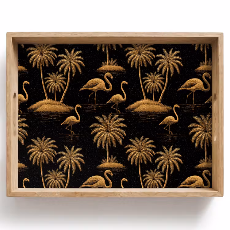 Flamingo - Palmbomen - Tropisch - Goud - Zwart Dienblad Rechthoek middel 911 -z3d_shopping