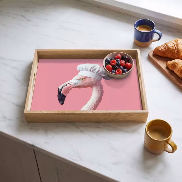 Flamingo - Roze - Koksmuts - Vogel Dienblad Rechthoek middel -sfeer2
