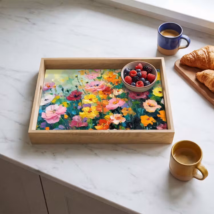 Bloemen explosie - Heldere kleuren - Vrolijk Dienblad Rechthoek middel -sfeer2