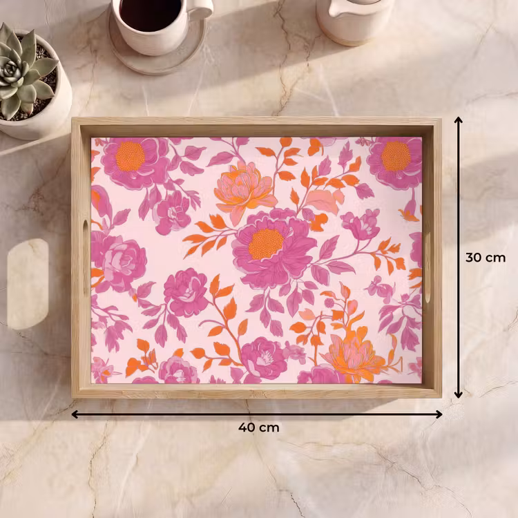 Bloemenpatroon - Roze - Oranje - Bloemen Dienblad Rechthoek middel -USP_Formaat