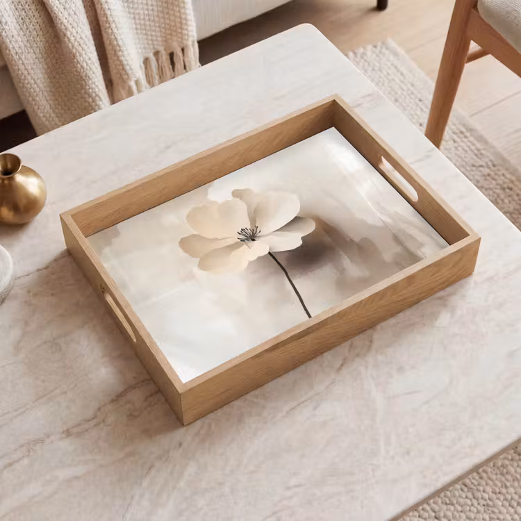 Bloem - Beige - Verf - Schaduw Dienblad Rechthoek middel -sfeer1