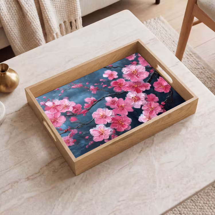 Bloem - Bloesems - Roze - Abstract Dienblad Rechthoek middel -sfeer1