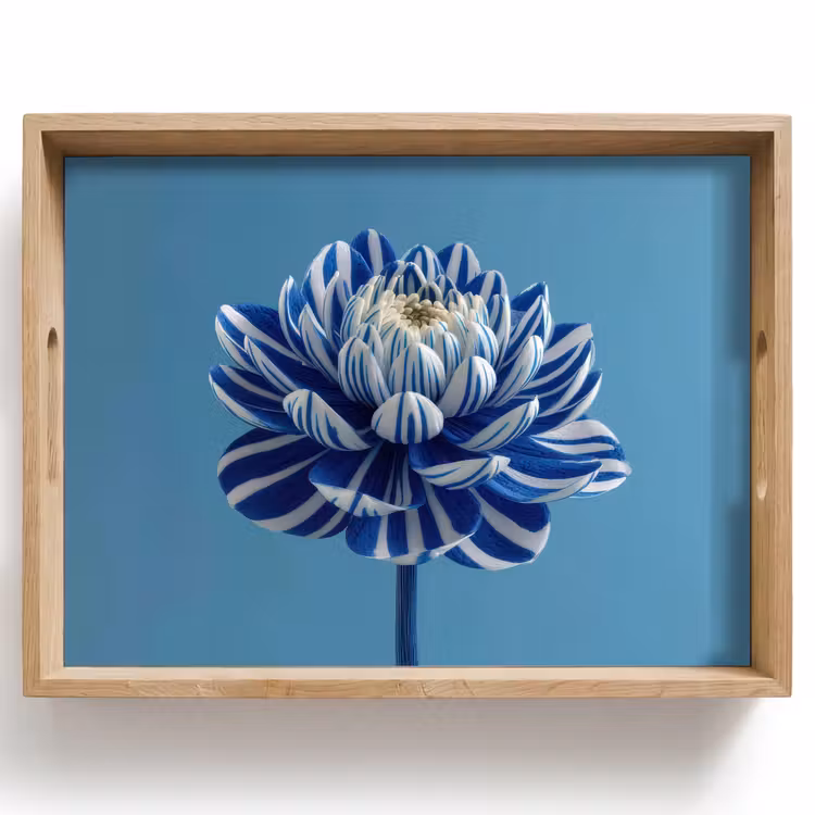 Bloem - Blauw - Bloemblaadjes - Streepjes Dienblad Rechthoek middel -z3d_shopping
