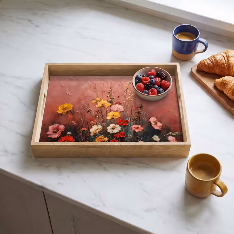 Bloemenboeket - Fijne details - Roze Dienblad Rechthoek middel -sfeer2