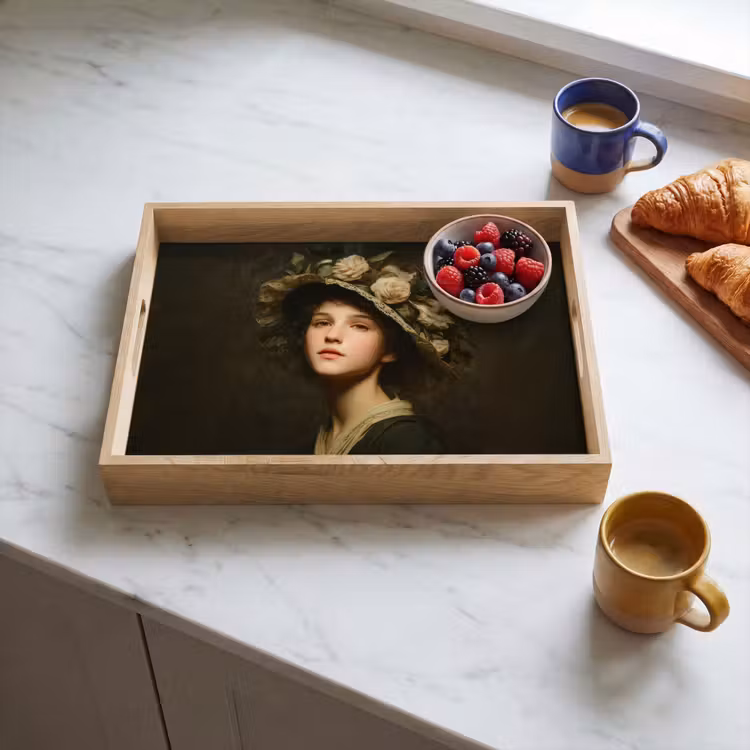 Bloemenhoed - Portret - Vrouw Dienblad Rechthoek middel -sfeer2