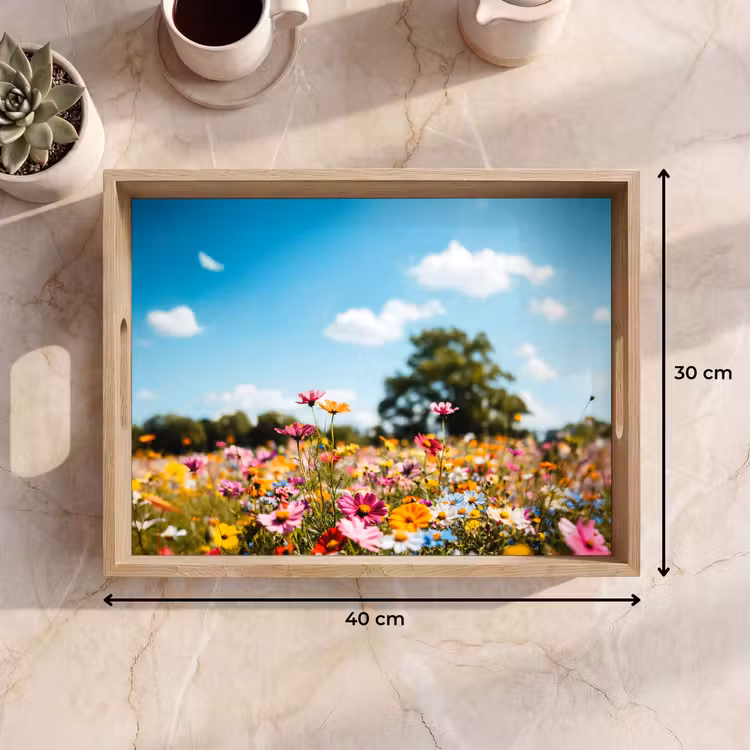 Bloemenweide - Blauw - Lucht - Kleuren Dienblad Rechthoek middel -USP_Formaat