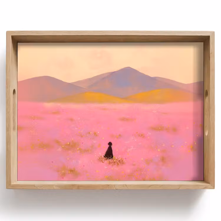 Bloemenweide - Heuvels - Silhouet - Roze Dienblad Rechthoek middel -z3d_shopping