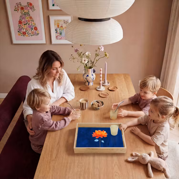 Bloem - Oranje - Bladeren Dienblad Rechthoek middel -sfeer4