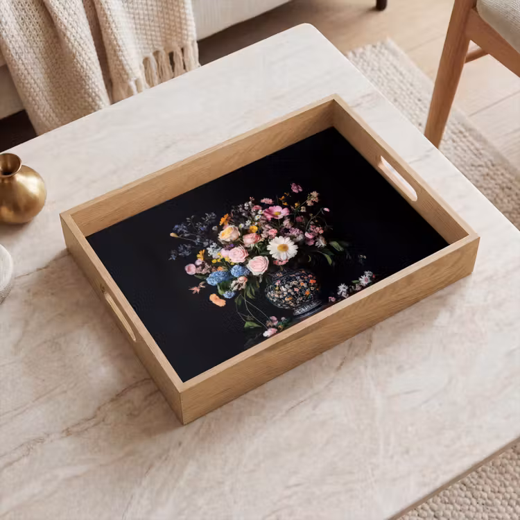 Bloemenvaas - Hout - Bloemen - Boeket Dienblad Rechthoek middel -sfeer1