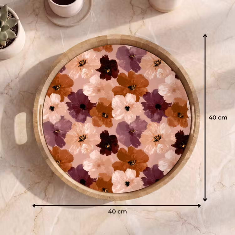 Bloemen - Abstract - Aardetinten Dienblad Rond middel 914 -USP_Formaat