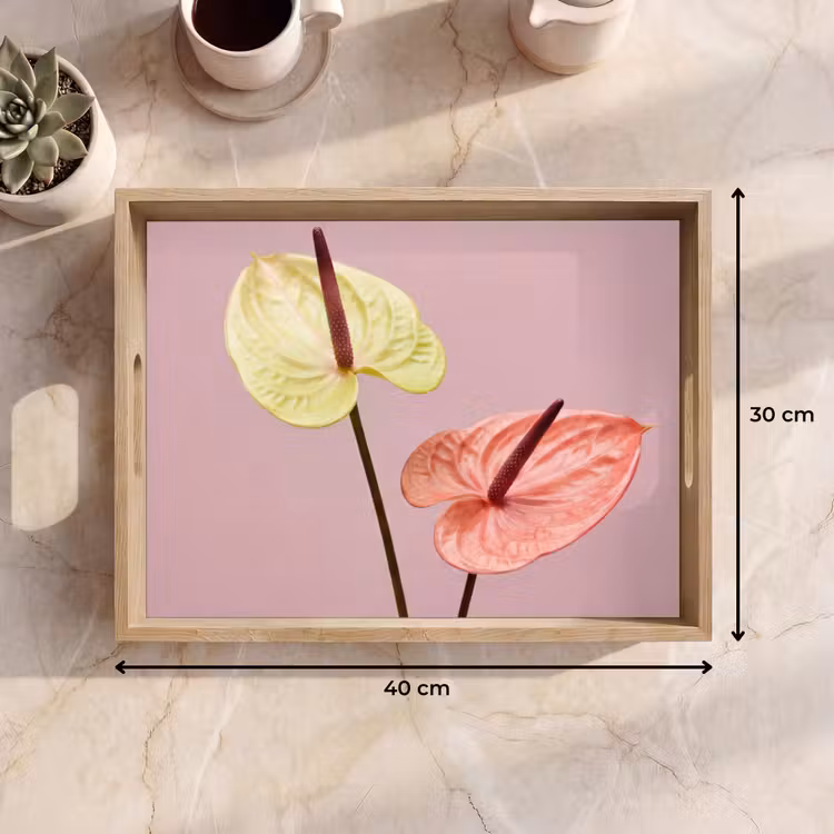 Bloemen - Anthuriums - Geel - Roze Dienblad Rechthoek middel -USP_Formaat
