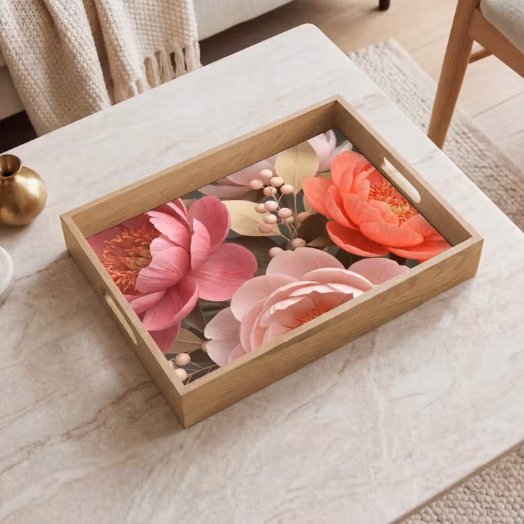Bloemen - Bloesem - Zacht - Koraal - Decoratie Dienblad Rechthoek middel -sfeer1