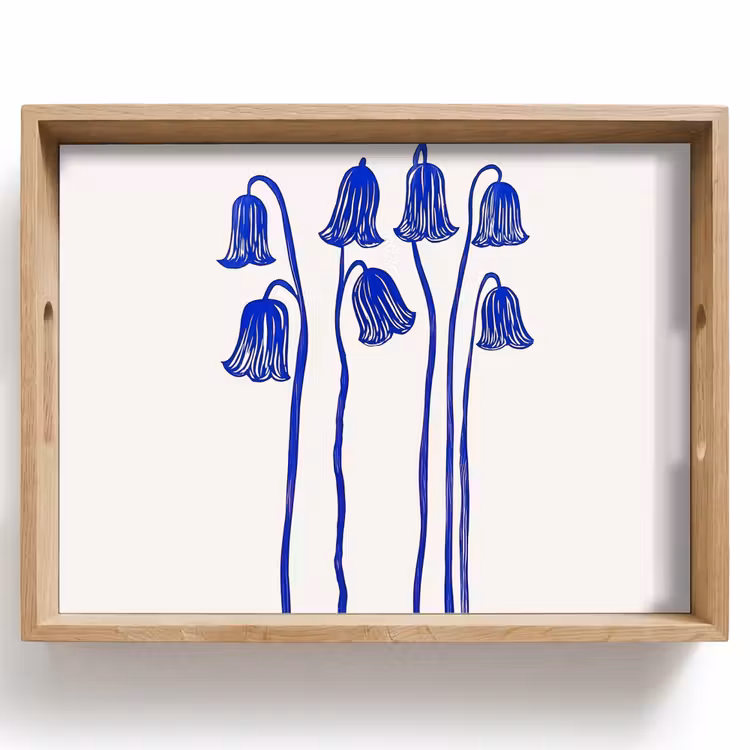 Bloemen - Blauw - Lijnen - Bloemblaadjes Dienblad Rechthoek middel -z3d_shopping