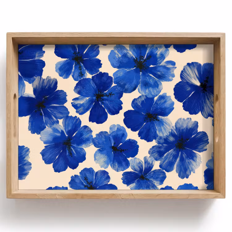 Bloemen - Blauw -Patroon - Wit Dienblad Rechthoek middel -z3d_shopping