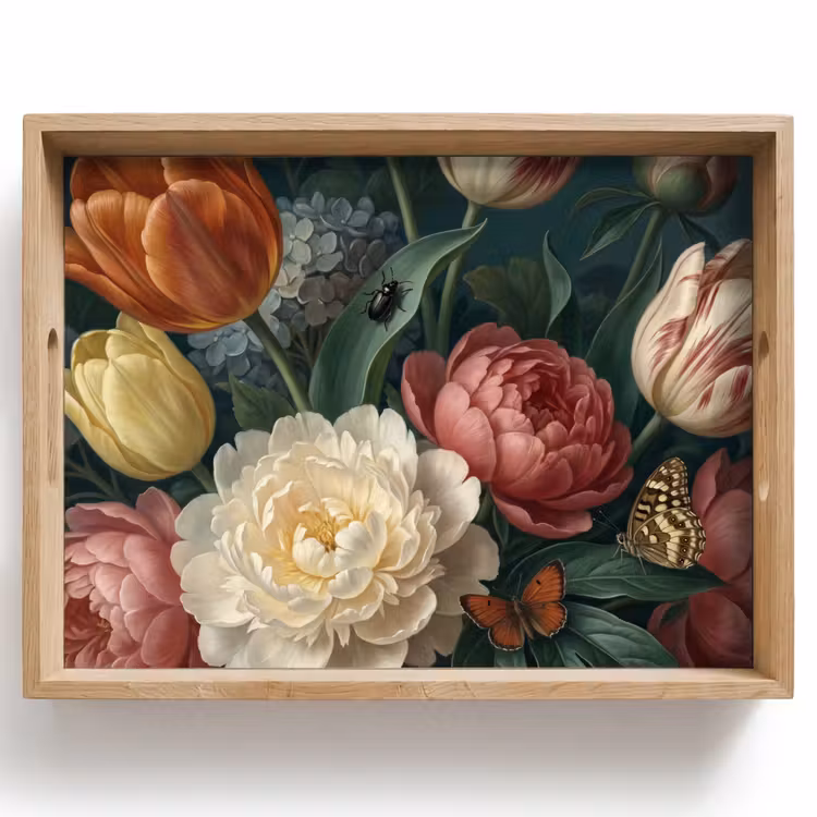 Bloemen - Boeket - Natuur - Klassiek - Donker Dienblad Rechthoek middel -z3d_shopping