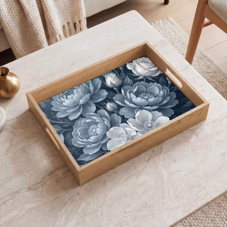 Bloemen - Boeket - Winter - Abstract - Blauw Dienblad Rechthoek middel -sfeer1
