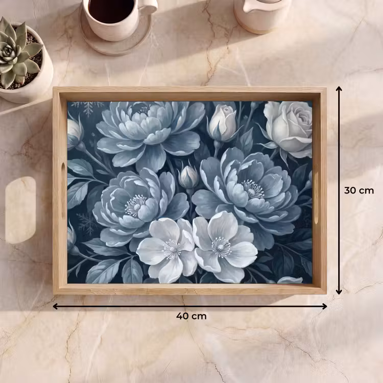 Bloemen - Boeket - Winter - Abstract - Blauw Dienblad Rechthoek middel -USP_Formaat