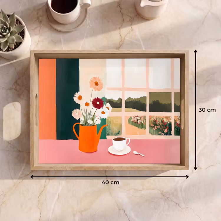 Bloemen - Koffie - Raam Dienblad Rechthoek middel -USP_Formaat