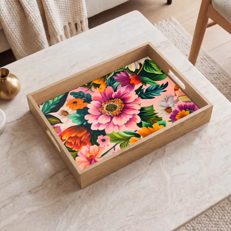 Bloemen - Kleurrijk - Roze Dienblad Rechthoek middel -sfeer1