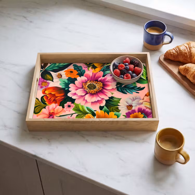 Bloemen - Kleurrijk - Roze Dienblad Rechthoek middel -sfeer2