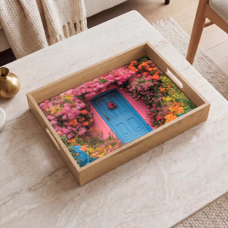 Bloemen - Deur - Roze Dienblad Rechthoek middel -sfeer1
