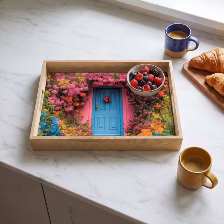 Bloemen - Deur - Roze Dienblad Rechthoek middel -sfeer2