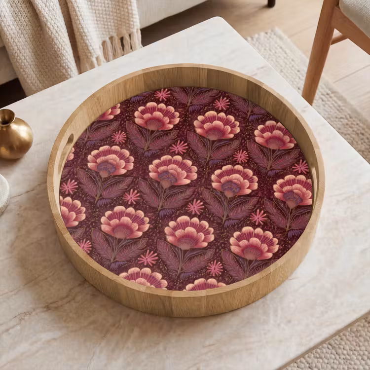 Bloemen - Waaier - Paars Dienblad Rond middel 914 -sfeer1