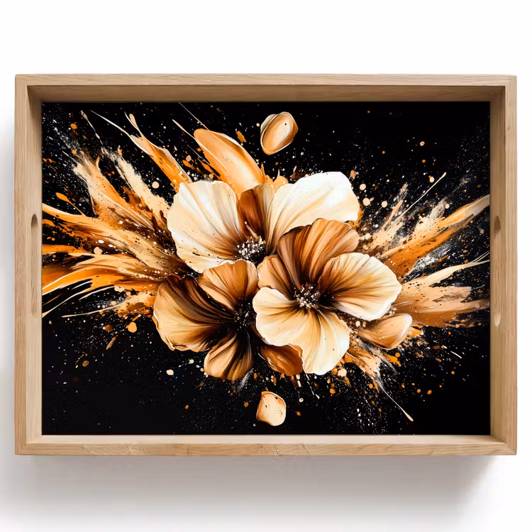Bloemen - Goud - Graffiti - Zwart - Abstract Dienblad Rechthoek middel -z3d_shopping