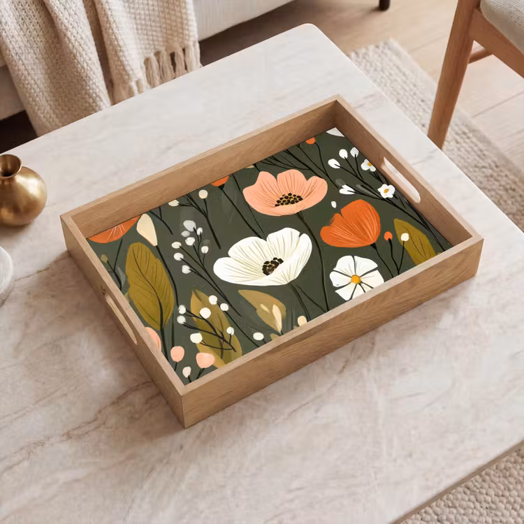 Bloemen - Illustratie - Groen Dienblad Rechthoek middel -sfeer1