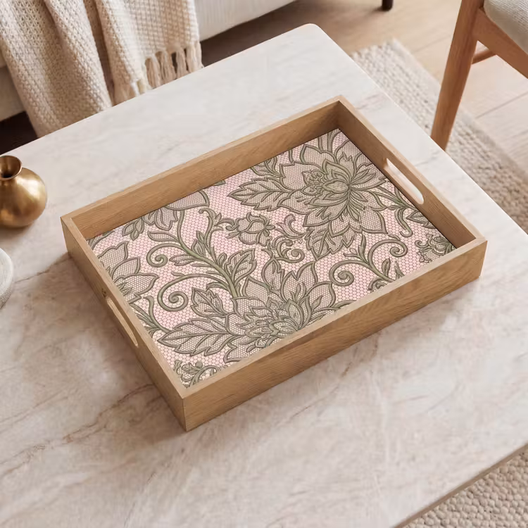 Bloemen - Kant - Patroon - Klassiek - Groen Dienblad Rechthoek middel -sfeer1